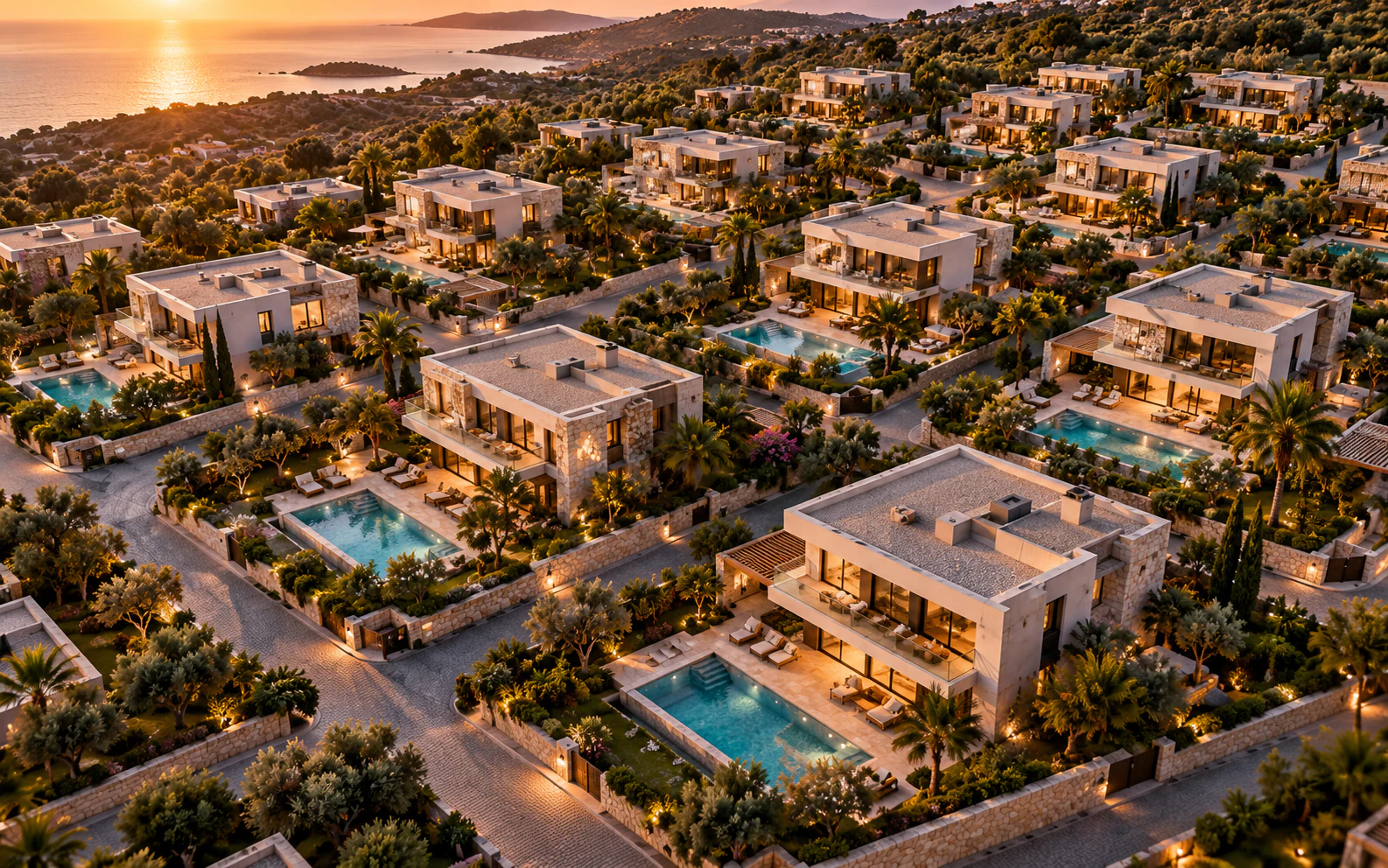 Villa sitesi havadan görünüm